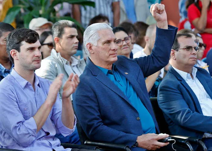 Miguel Díaz-Canel durante un acto en el Instituto Cubano de la Amistad con los Pueblos, en La Habana, el 21 de marzo. · Foto: Ernesto Mastrascusa / Pool / AFP