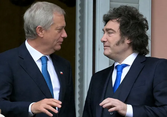 El presidente de Chile, José Antonio Kast, y el presidente de Argentina, Javier Milei, el 6 de abril de 2026, en la Casa Rosada. Foto: Juan Mambrota / AFP