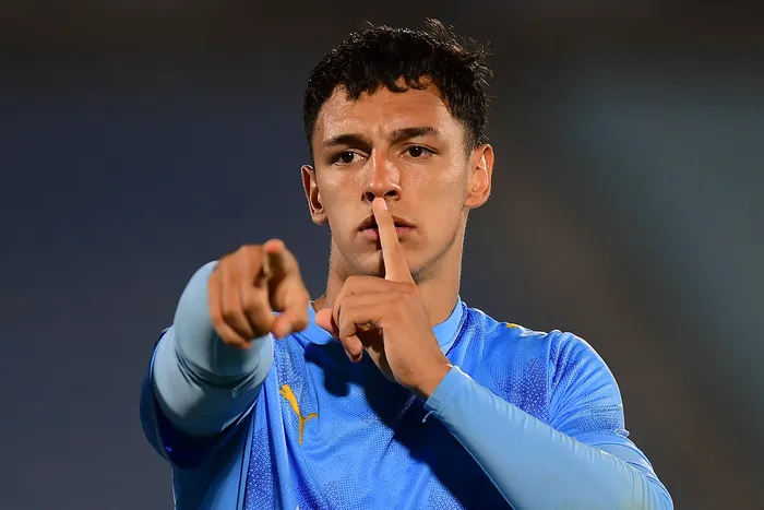 Eduardo Agüero, de Torque tras convertir el gol a Gremio, el 8 de abril, en el estadio Centenario. · Foto: Dante Fernández, AFP