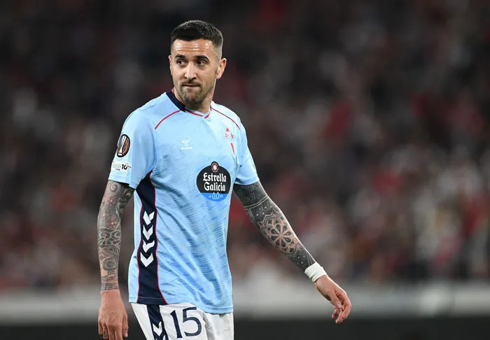 Matías Vecino, de Celta de Vigo,  durante el partido de fútbol de ida de los cuartos de final de la UEFA Europa League entre SC Freiburg y Celta Vigo en Friburgo (archivo, abril de 2026) · Foto: Silas Stein, AFP