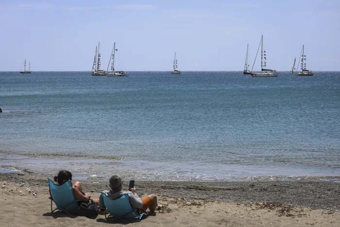 Flotilla Global Sumud, el 1 de mayo, en Iarepetra, Grecia. Foto: Costas Metaxakis, AFP