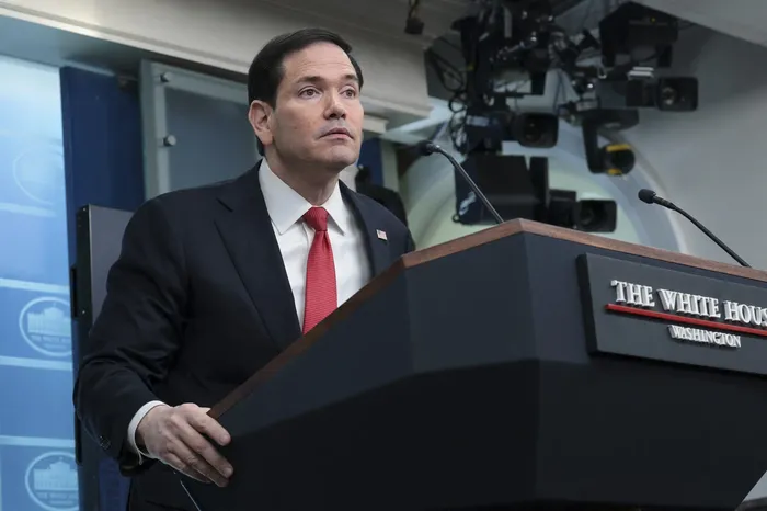 Marco Rubio, durante una conferencia de prensa en la Casa Blanca, el 5 de mayo. · Foto: Anna Moneymaker, Getty Images, AFP