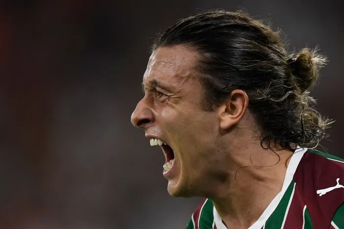 Agustín Canobbio en el partido entre Fluminense, de Brasil, y Deportivo La Guaira, de Venezuela, en el estadio Maracaná de Río de Janeiro, Brasil, el 27 de mayo. · Foto: Daniel Ramalho, AFP