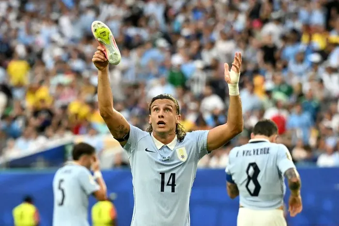 Agustín Canobbio durante el partido entre Arabia Saudita y Uruguay en el Miami Stadium de Miami Gardens, el 15 de junio. · Foto: Chandan Khanna, AFP