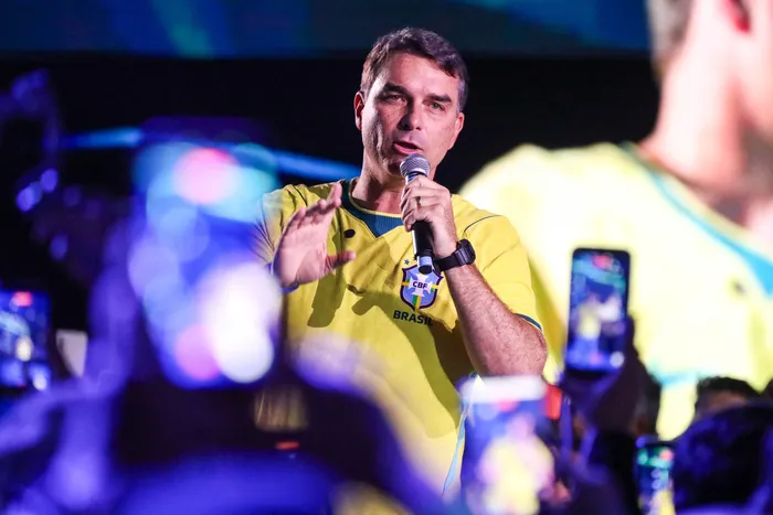 Flavio Bolsonaro, el 20 de junio, en Guarulhos. Foto: Marina Uezima, Brazil Photo Press, AFP