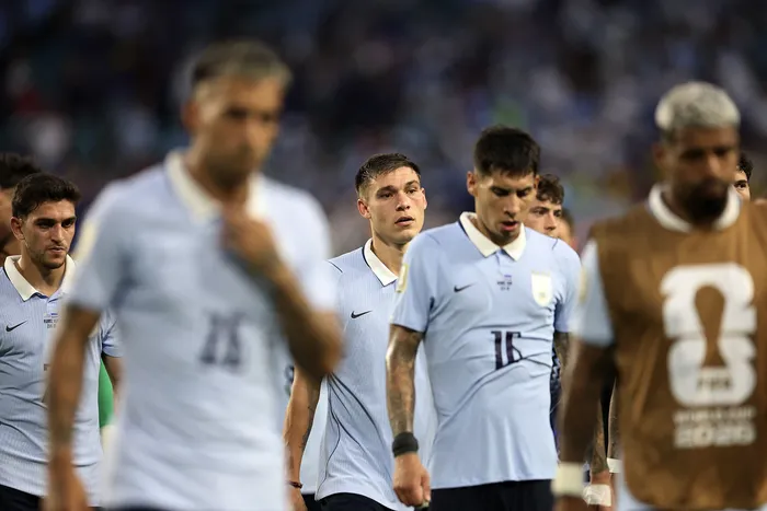 Los jugadores de Uruguay, el 21 de junio, al finalizar el partido con Cabo Verde, en el estadio de Miami. · Foto: Patricia de Melo Moreira, AFP