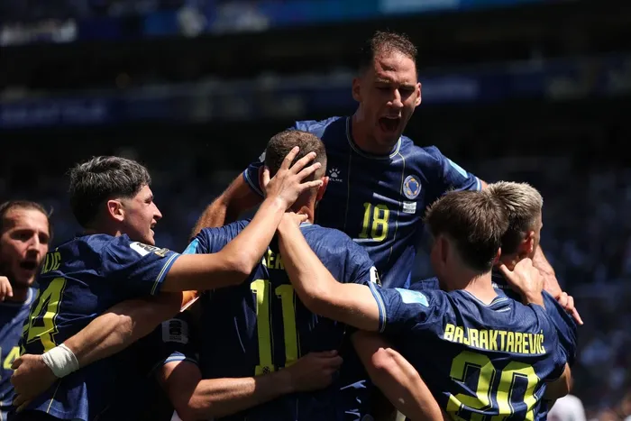 Bosnia y Herzegovina durante el partido con Qatar por el grupo B del Mundial 2026 en el Seattle Stadium, el 24 de junio. · Foto: Stu Forster, Getty Images, AFP