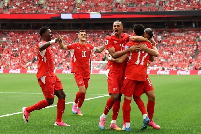 Rubén Vargas, de Suiza, tras marcar el primer gol de su equipo en el partido con Canadá por el grupo B del Mundial 2026 en el BC Place Vancouver, el 24 de junio. Foto: Alex Grimm, Getty Images, AFP
