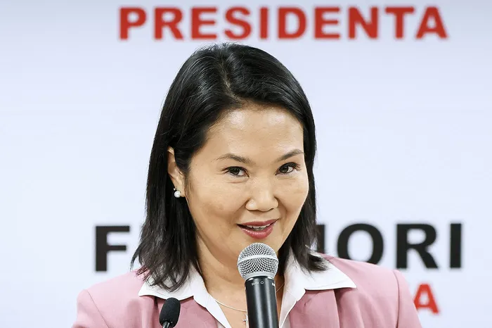 Keiko Fujimori en su sede de campaña, el 24 de junio, en Lima. · Foto: Connie France, AFP