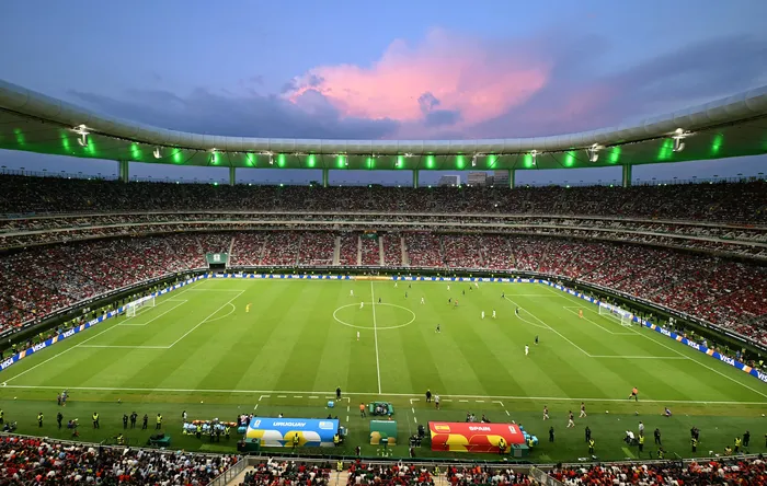 Estadio Akron de Guadalajara, el 26 de junio, durante el encuentro por fase de grupo entre Uruguay y España. Foto: Alfredo Estrella, AFP