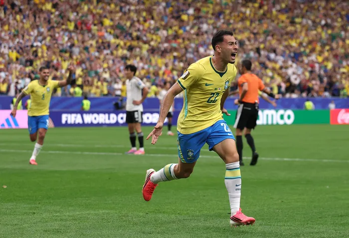 Gabriel Martinelli de Brasil tras convertir el segundo gol ante Japón, en el Estadio Houston, Texas. Foto: Lars Baron /AFP