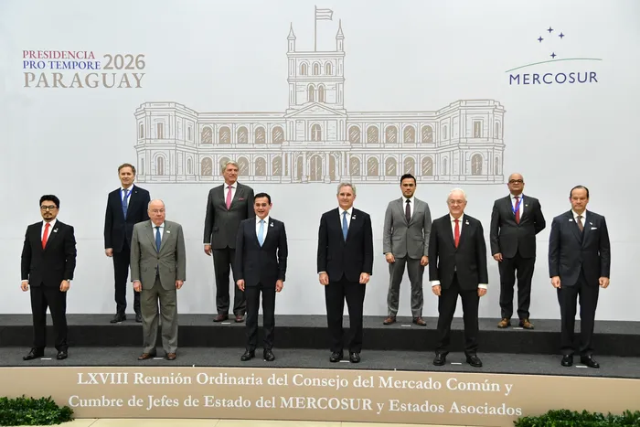 Reunión de ministros de Relaciones Exteriores del Mercosur, el 29 de junio, en la sede de la Conmebol, en Luque. · Foto: Daniel Duarte, AFP