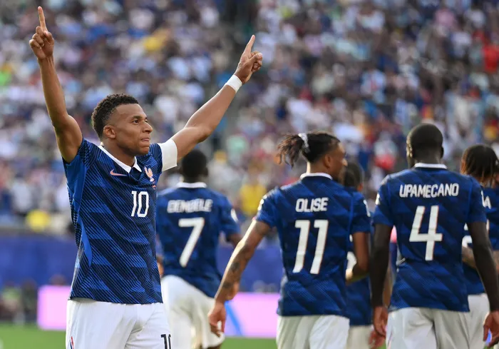Kylian Mbappé celebra tras marcar el tercer gol de su equipo en el estadio de Nueva York/Nueva Jersey en East Rutherford, el 30 de junio. Foto: Angela Weiss, AFP
