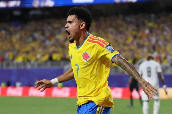 Luis Díaz, de Colombia, tras convertir el gol a Ghana, el 3 de julio, en Kansas. · Foto: Juan Mabromata,  AFP