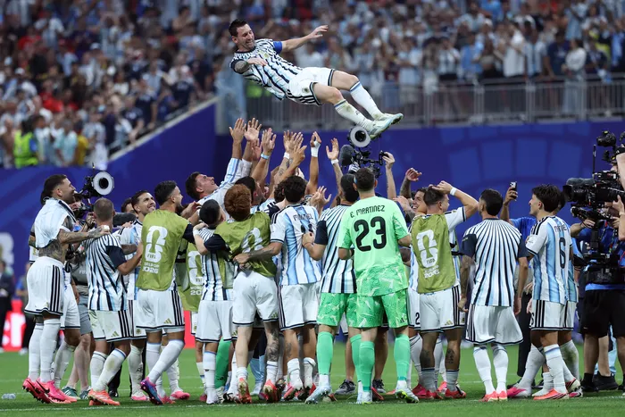 Lionel Messi, el 7 de julio, tras vencer a Egipto en los octavos de final, en el Mercedes-Benz Stadium de Atlanta. · Foto: Thomas Coex, AFP