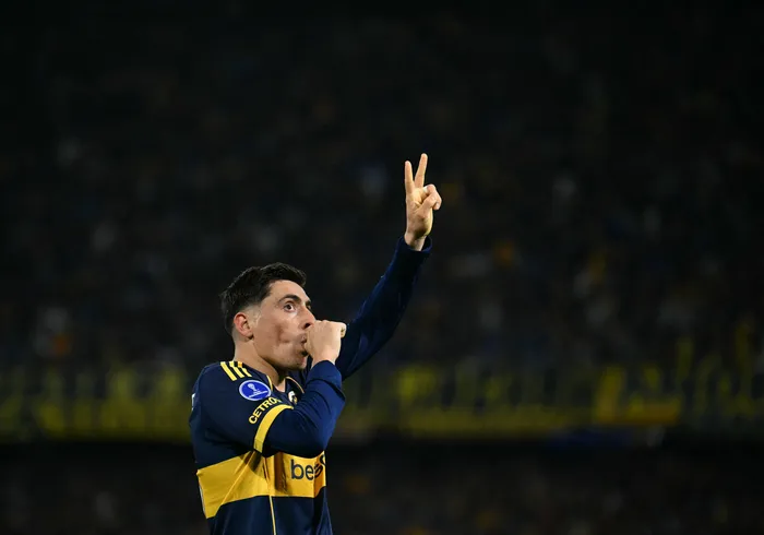 Miguel Merentiel celebra tras marcar el primer gol para Boca en el encuentro ante O'Higgins, en el partido de ida de la eliminatoria de la Copa Sudamericana, el 23 de julio, en La Bombonera. · Foto: Luis Robayo, AFP