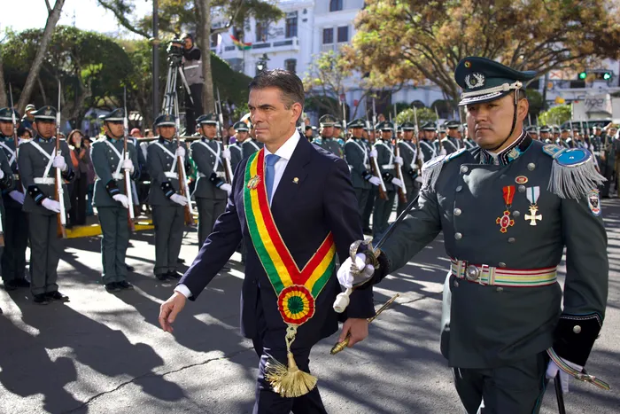 Rodrigo Paz en Sucre, Bolivia, durante las ceremonias conmemorativas del 201 aniversario de la independencia de Bolivia, el 6 de agosto de 2026.
Foto: Distribución / Presidencia de Bolivia / AFP