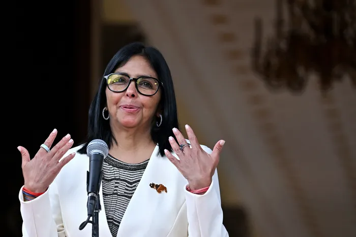Delcy Rodríguez en el Palacio Presidencial de Miraflores (archivo, setiembre de 2026). · Foto: Juan Barreto, AFP