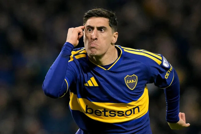 Miguel Merentiel celebra su gol tras convertir ante San Pablo, el 8 de setiembre en La Bombonera, en Buenos Aires. · Foto: Juan Mabromata,  AFP