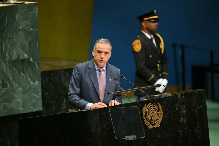 Yamandú Orsi, el 24 de setiembre, en la 81ª Asamblea General de las Naciones Unidas, en Nueva York. · Foto: Angela Weiss, AFP
