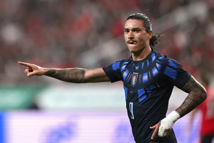 Darwin Núñez, de Uruguay, el 28 de setiembre, durante el amistoso contra Corea del Sur, en Seúl. Foto: Jung Yeon-je, AFP
