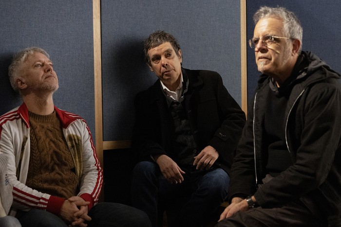 Martín Buscaglia, Fernando Cabrera y Luis Tunda Prada, durante la presentación de Primera Fonda. · Foto: Ernesto Ryan