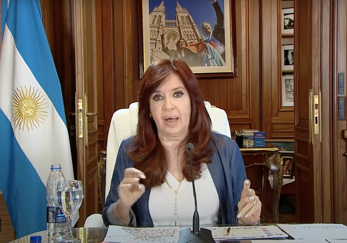 Cristina Fernández, desde su despacho del Senado. Foto: Captura.