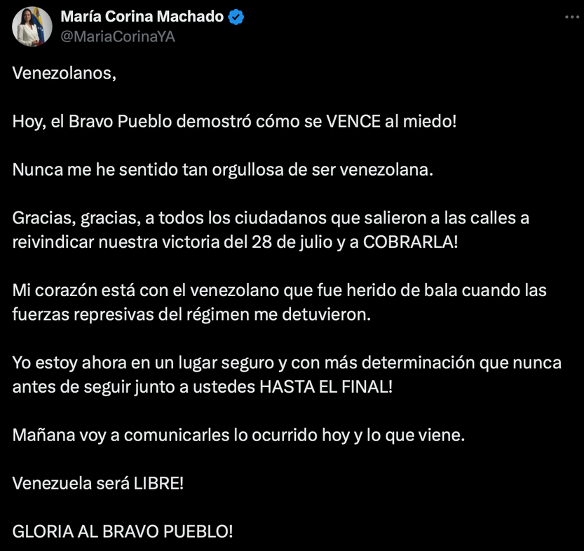 tweet María Corina machado