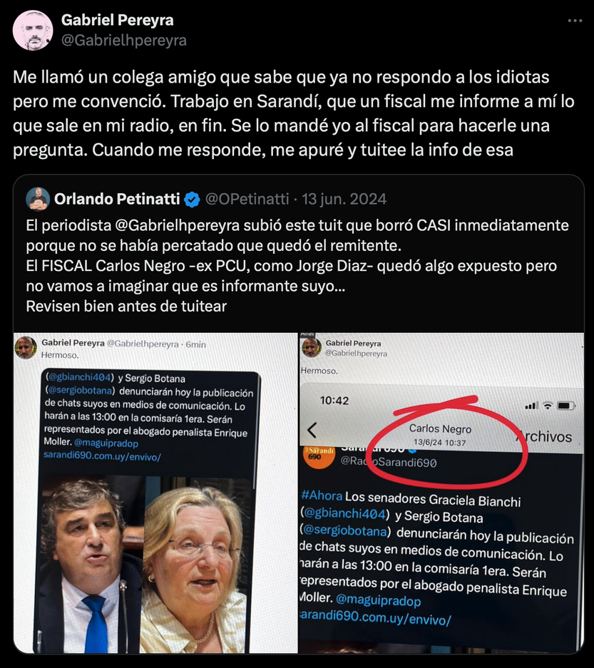 respuesta Pereyra tweet petinatti