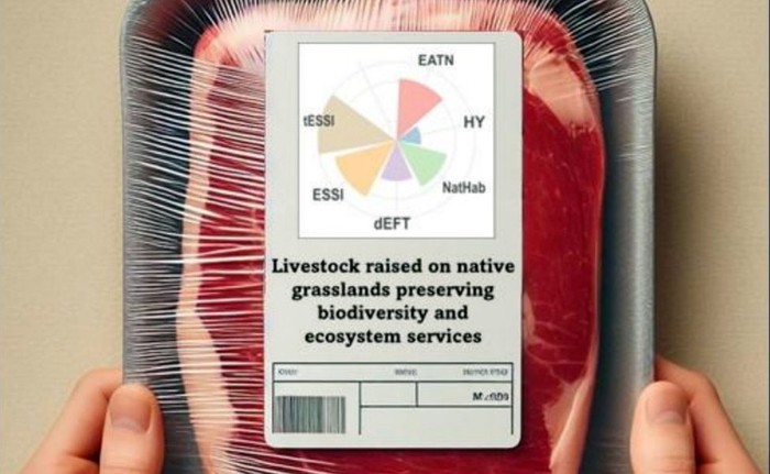 Carne con diagrama de pétalos de las siete dimensiones de desempeño ambiental. Imagen: Paruelo _et al_, 2024.