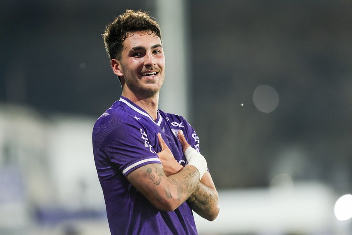 Diego Abreu, de Defensor Sporting, el 2 de octubre, tras convertir el primer gol de su equipo en el estadio Luis Franzini. · Foto: Rodrigo Viera Amaral