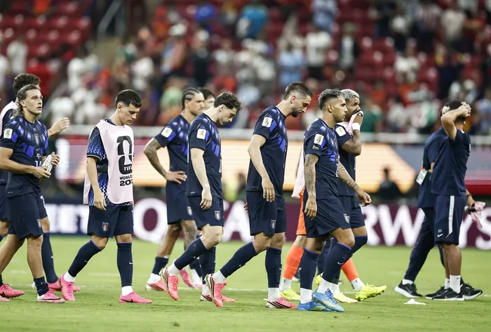 Jugadores de Uruguay tras quedar eliminado del Mundial, el 26 de junio, en Guadalajara. · Foto: Ulises Ruiz, AFP