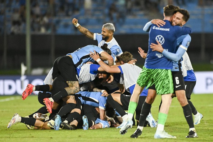 Festejos en la victoria de Uruguay ante Colombia durante las eliminatorias para la Copa del Mundo, el 15 de noviembre de 2024, en el Estadio Centenario. · Foto: Alessandro Maradei