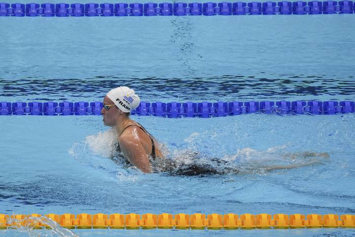 Nicole Frank, durante su participación en los 200 metros combinados, en los Juegos Olímpicos Tokio 2020. · Foto: Facundo Castro