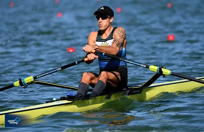 Felipe Klüver durante el primer día de competencia, en Ámsterdam. · Foto: worldrowing.com