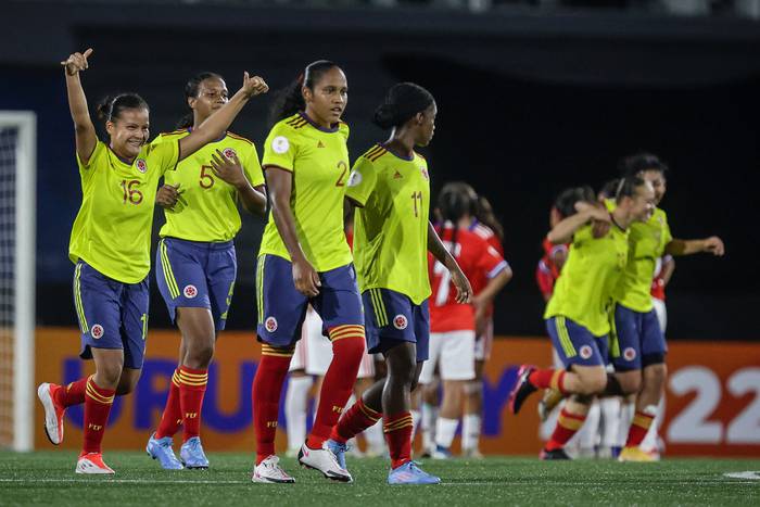 Las jugadoras de Colombia durante el partido ante Chile. · Foto: Conmebol