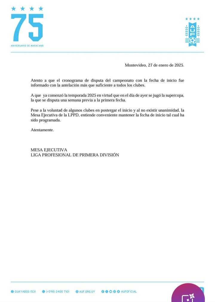 Comunicado Mesa Ejecutiva AUF, 27 de enero 2025