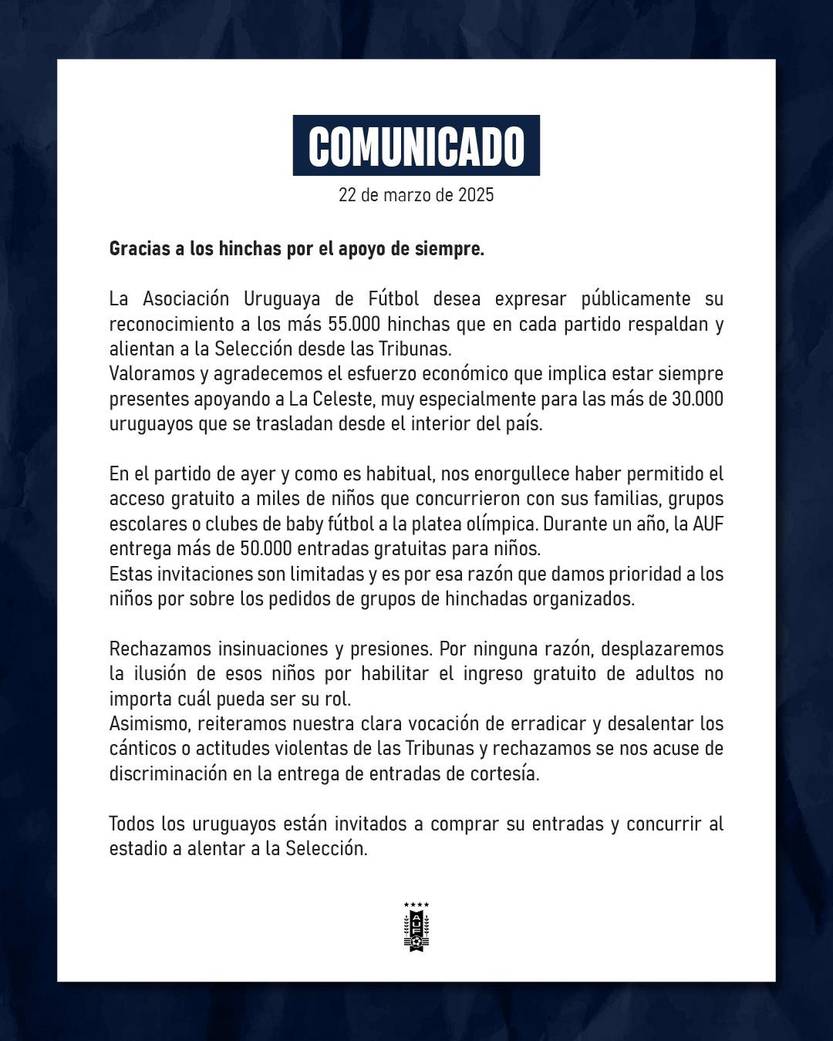 Comunicado entradas Uruguay-Argentina