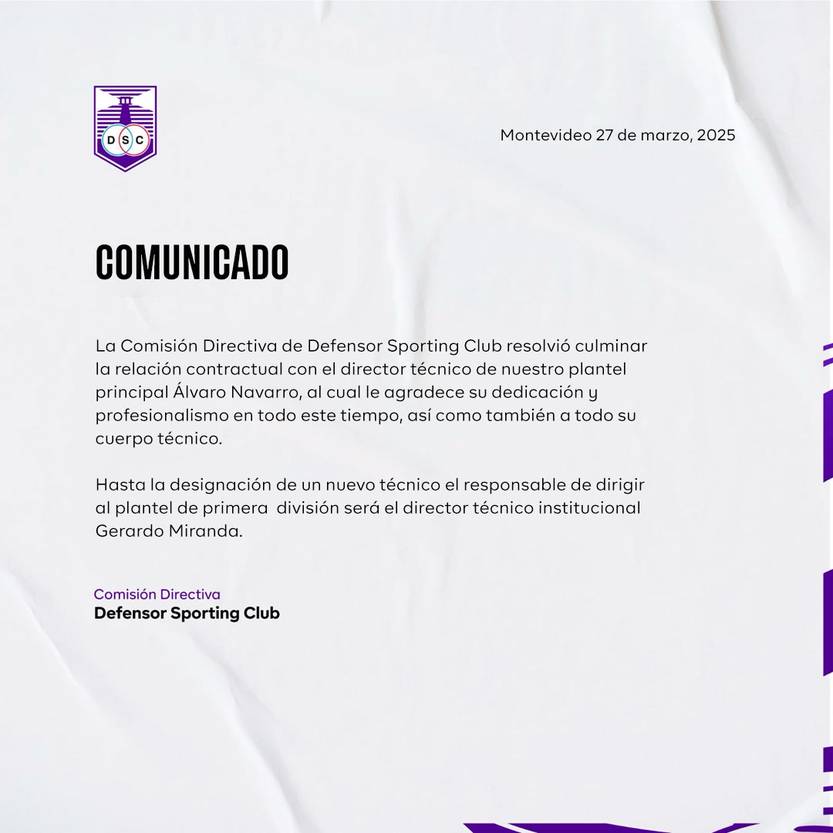 Comunicado Defensor Sporting