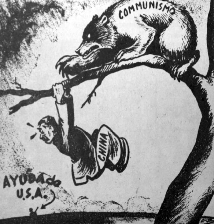 Elmer Messner, “Muy poco y demasiado tarde”, Mundo Uruguayo, 27 de enero de 1949, p. 24: 
caricatura tomada del The Rochester Times-Union de Nueva York.