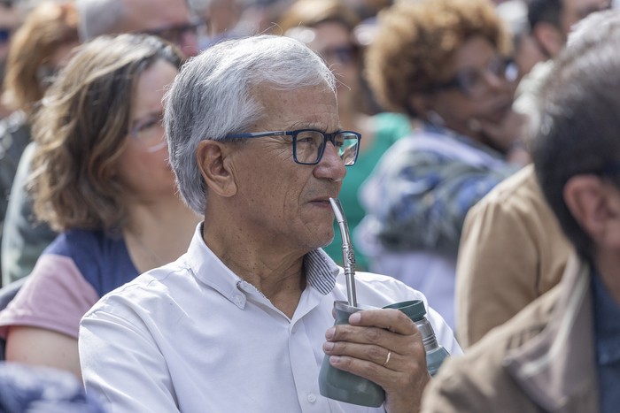 Juan Castillo, el 1° de mayo , durante el acto por el Día Internacional de los Trabajadores