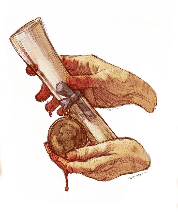 Foto principal del artículo 'El prestigio del Nobel descansa en paz' · Ilustración: Federico Murro