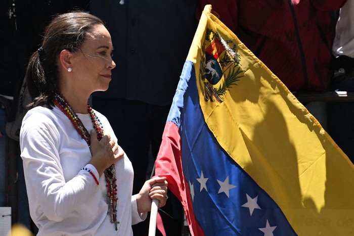 María Corina Machado, el 3 de agosto, en Caracas. · Foto: Juan Barreto, AFP