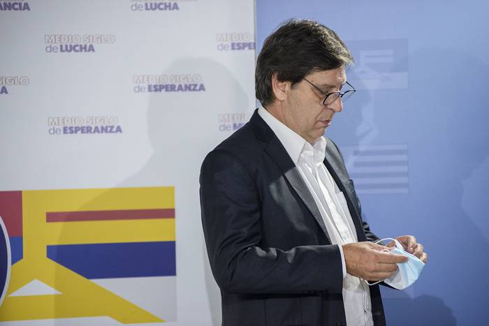Javier Miranda, el 9 de abril, previo a la conferencia de prensa en la Huella de Seregni.  · Foto: Alessandro Maradei