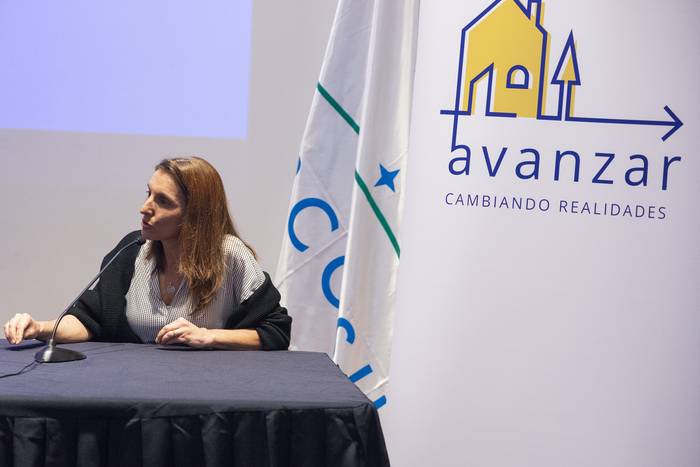 Florencia Arbeleche durante una actividad del Plan Avanzar, en el edificio anexo a la Torre Ejecutiva (archivo, julio de 2022). · Foto: Alessandro Maradei