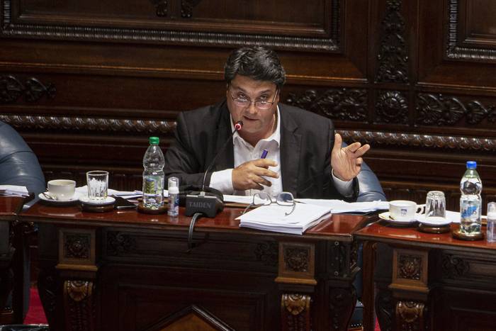 Pablo Lanz, durante una sesión de la Cámara de Senadores del Palacio Legislativo, en Montevideo (archivo, agosto de 2022). · Foto: .