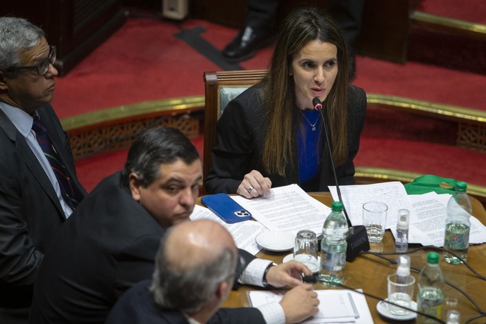 Carolina Ache durante la interpelación a Francisco Bustillo y Luis Alberto Heber por la emisión del pasaporte a Sebastián Marset (archivo, agosto de 2022). · Foto: Ernesto Ryan