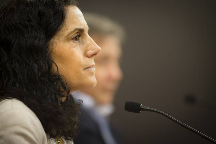 Azucena Arbeleche durante una conferencia en Presidencia (archivo, diciembre de 2022). · Foto: Mara Quintero