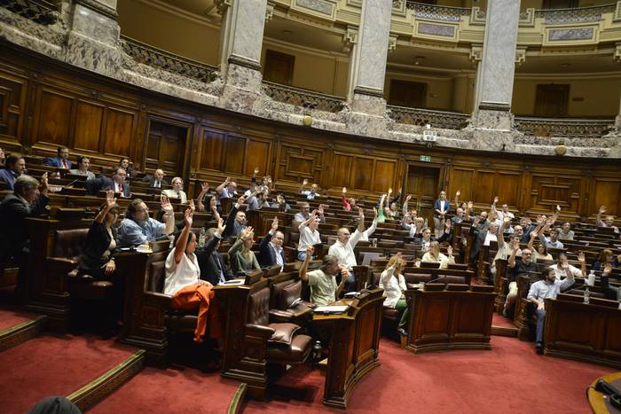 Votación de las bancadas de Cabildo Abierto y el Frente Amplio en la Cámara de Diputados. · Foto: Mara Quintero