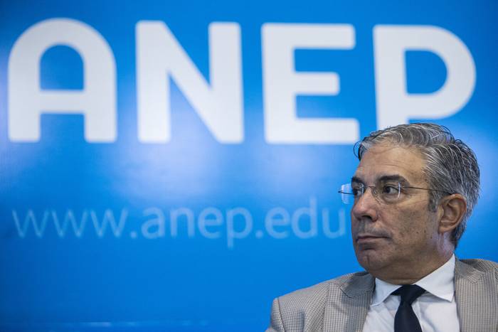 Robert Silva, en la sede de la ANEP, en Montevideo (archivo, abril de 2023). · Foto: Ernesto Ryan